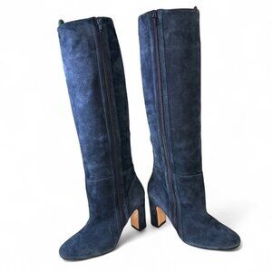 Kiton Women's Blue Knee High Suede Boots Sz 37 NWOB